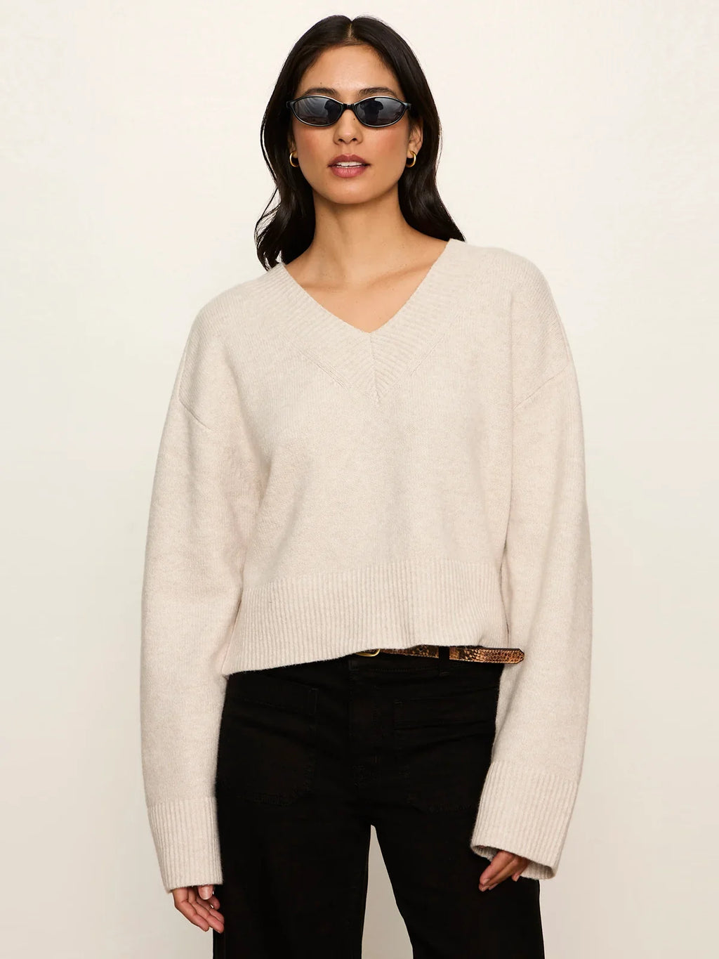 Vanna V-Neck Sweater- Heather Hazelnut