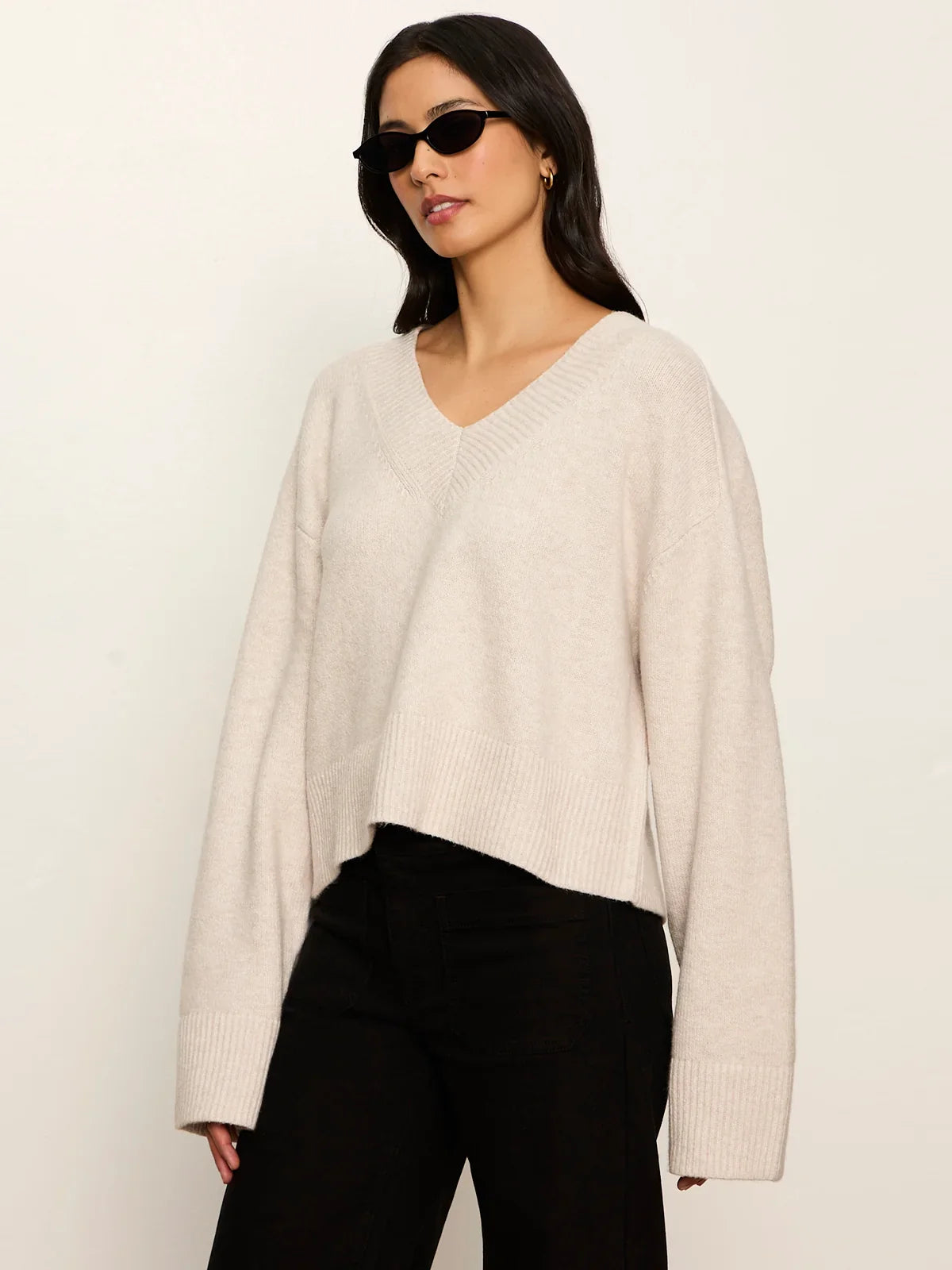 Vanna V-Neck Sweater- Heather Hazelnut