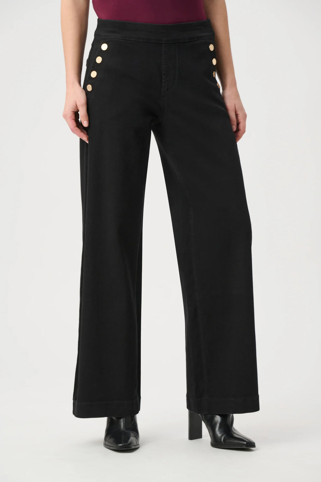 Classic Sailor Button Wide-Leg Jeans- Black