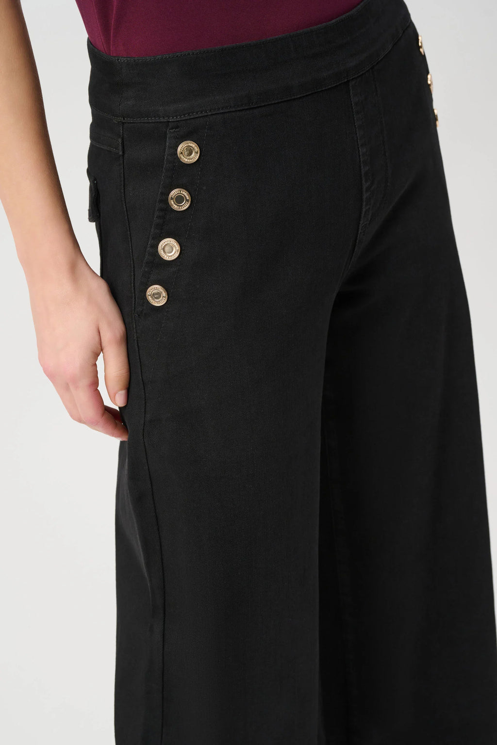 Classic Sailor Button Wide-Leg Jeans- Black