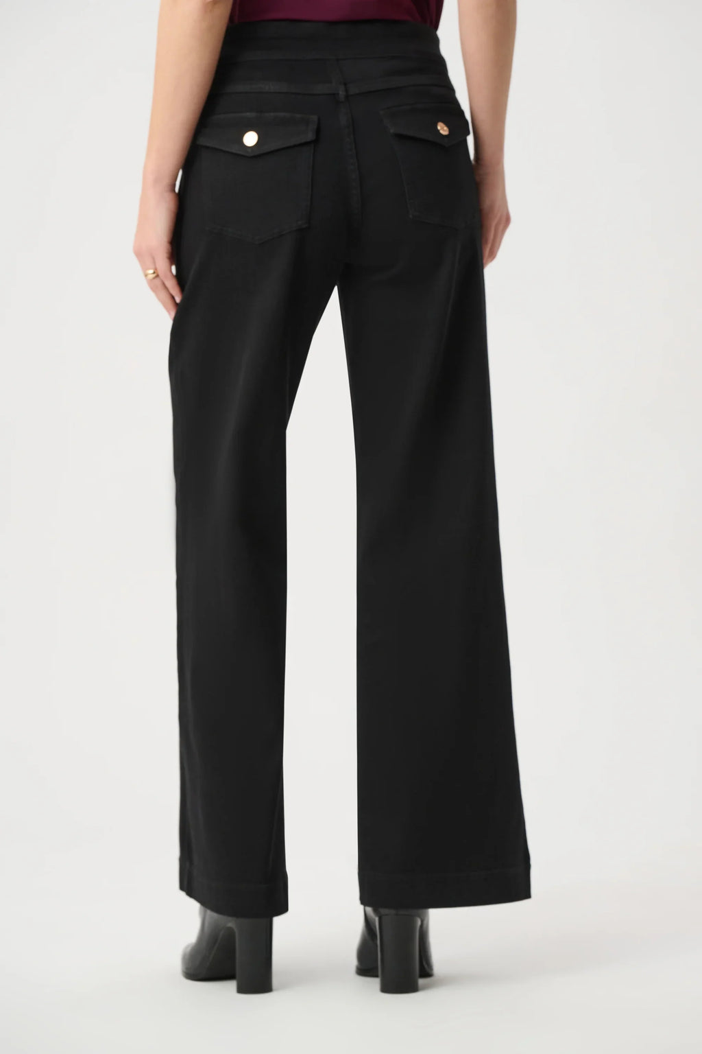 Classic Sailor Button Wide-Leg Jeans- Black