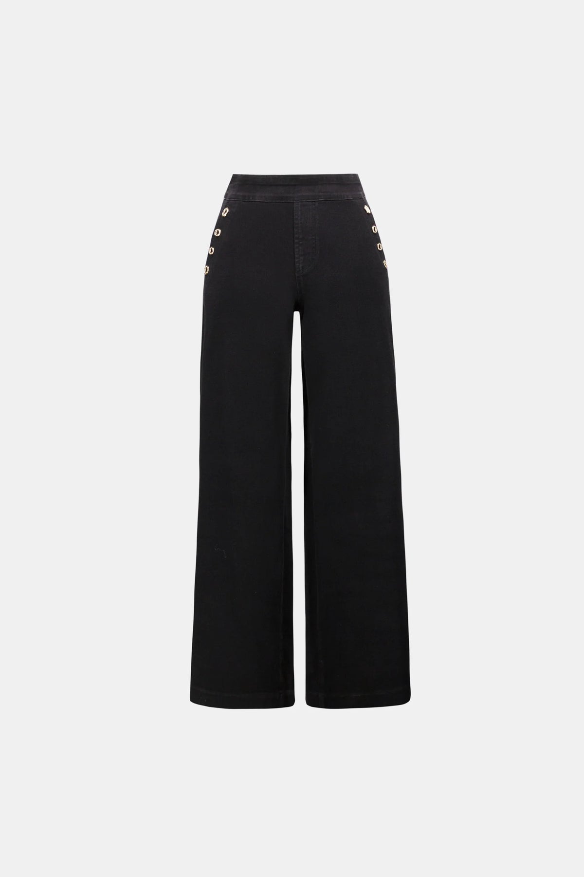 Classic Sailor Button Wide-Leg Jeans- Black