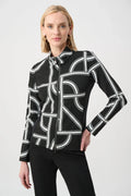 Jacquard Knit Geometric Fitted Jacket- Black/ Off White