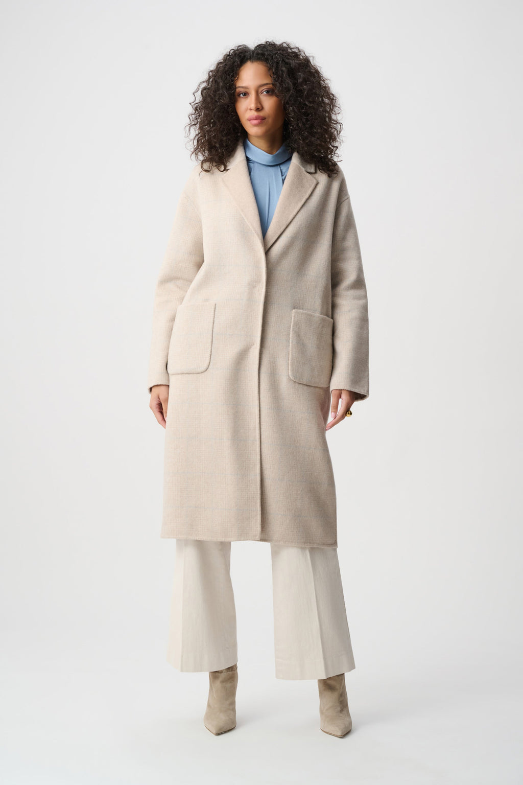 Wool Blend Plaid Reversible Boxy Coat- Oatmeal/Multi