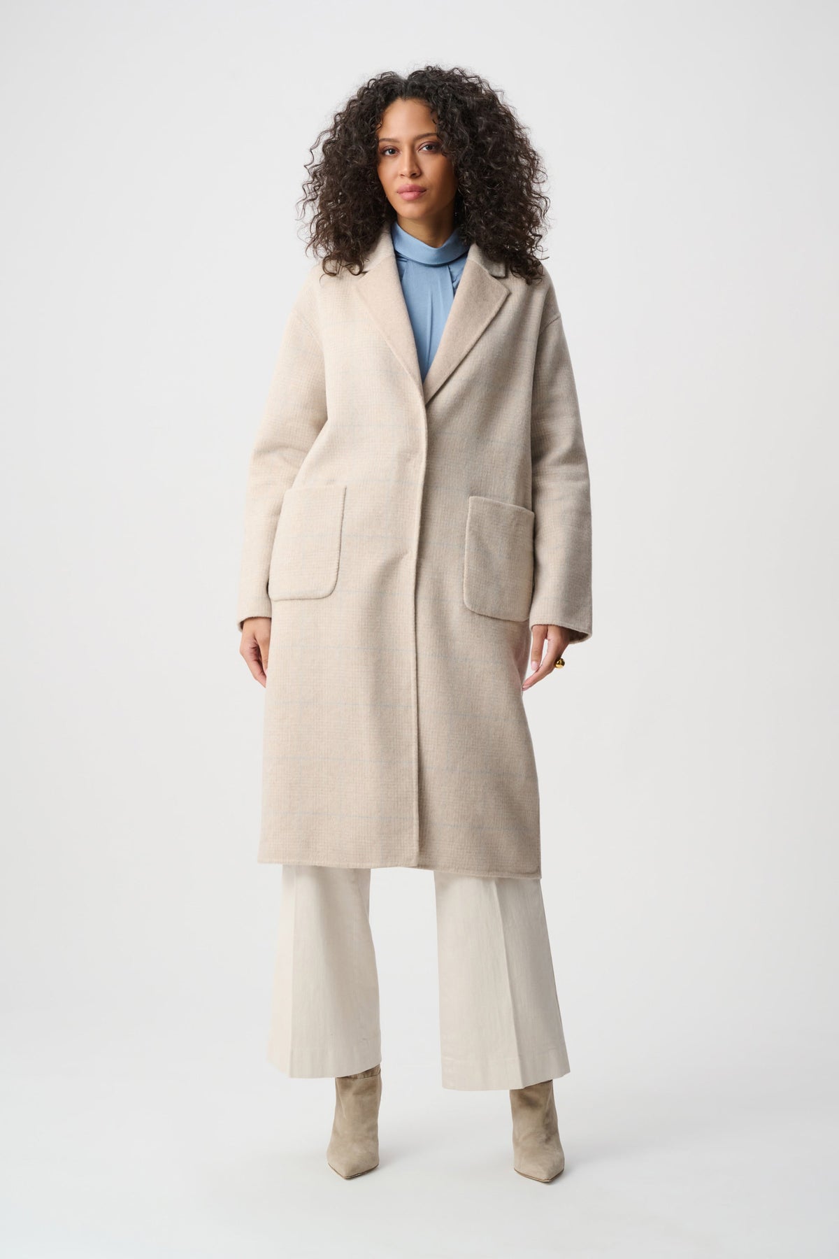 Wool Blend Plaid Reversible Boxy Coat- Oatmeal/Multi