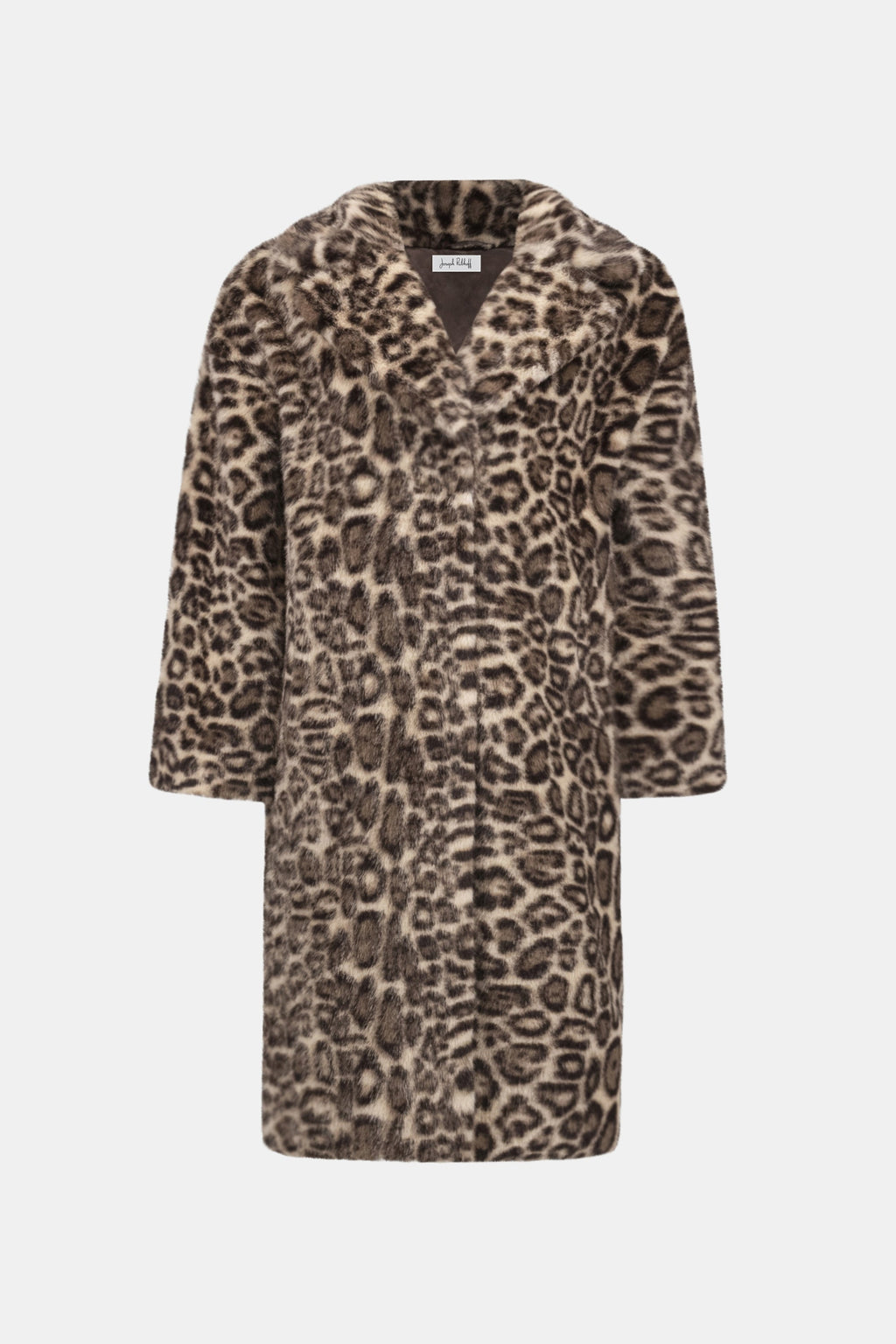 Faux Fur Leopard Print Straight Coat- Beige/Multi