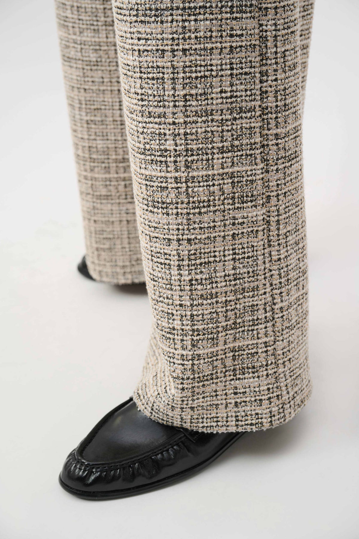 Plaid Boucle Wide-Leg Pants- Beige/ Multi