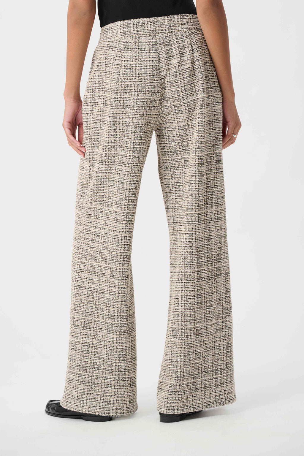 Plaid Boucle Wide-Leg Pants- Beige/ Multi