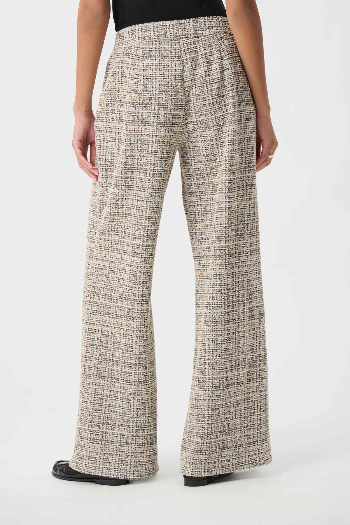Plaid Boucle Wide-Leg Pants- Beige/ Multi