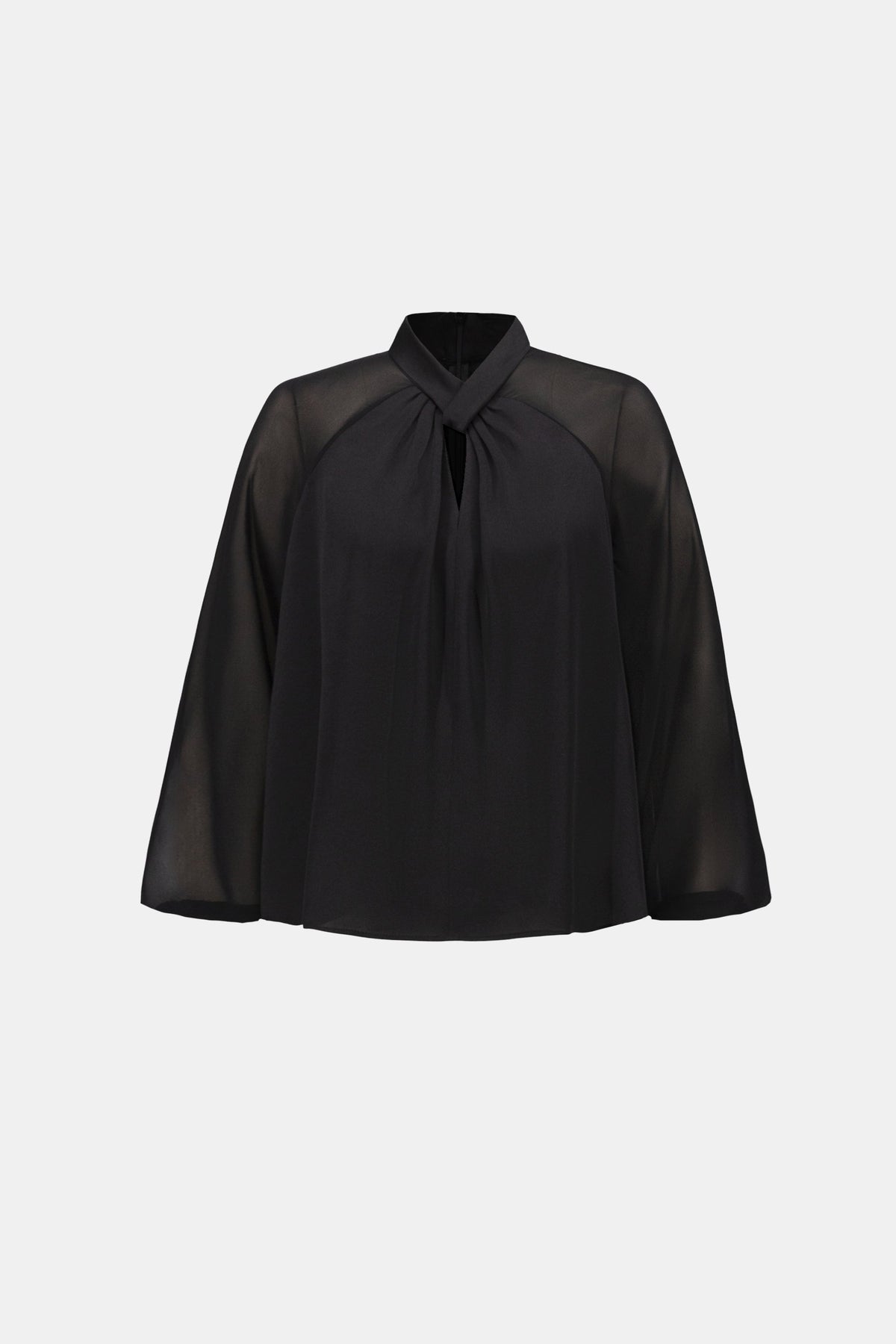 Satin Top With Chiffon Sleeves- Black