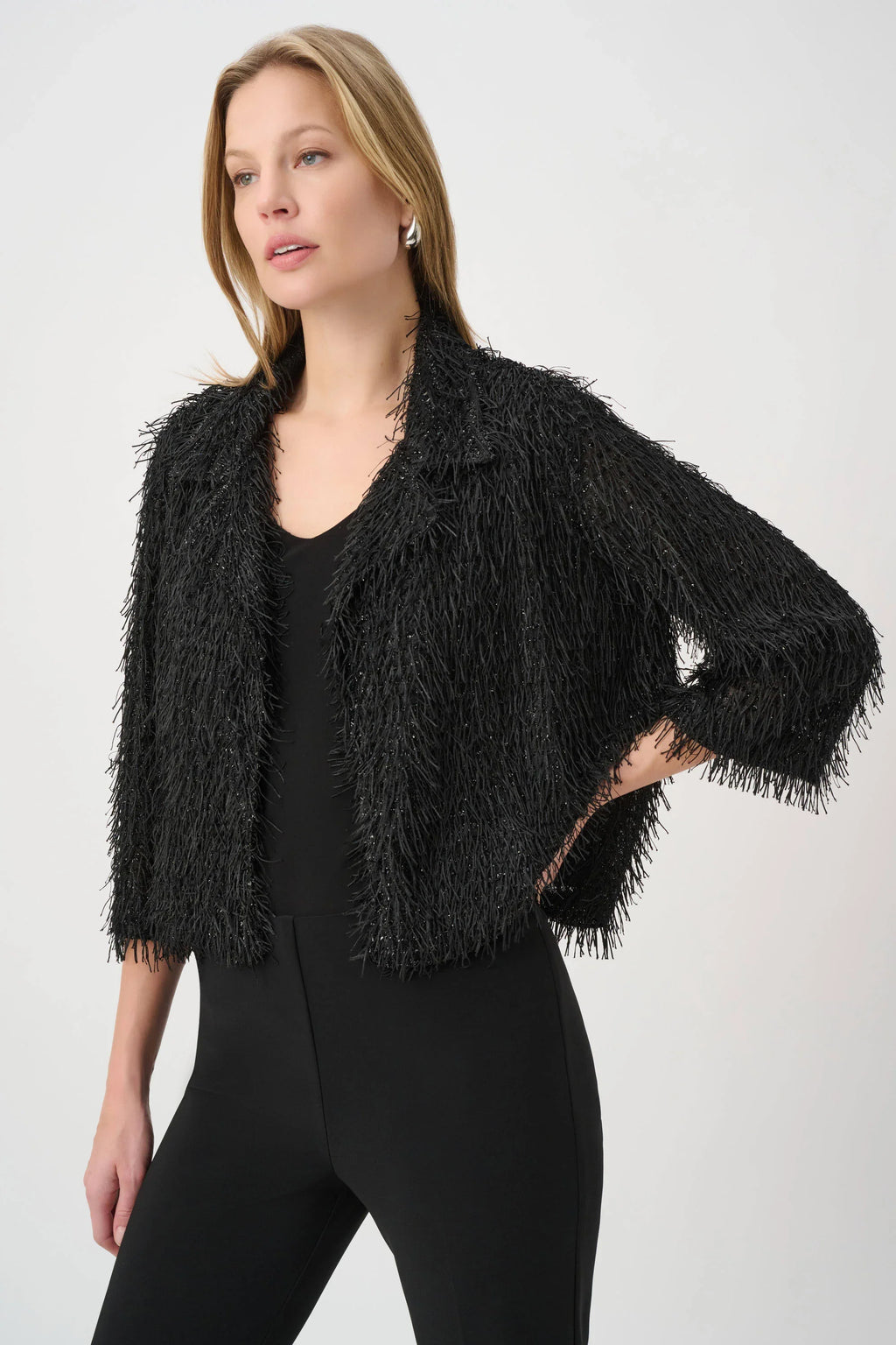 Fringed Short Blazer- Black