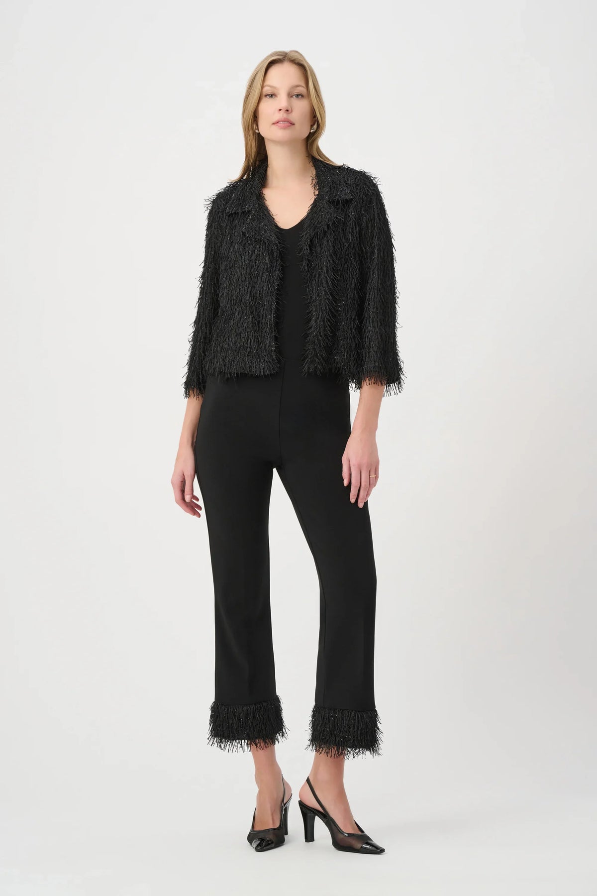 Fringed Short Blazer- Black