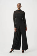 Sheer Lace Sleeve Wide-Leg Jumpsuit- Black