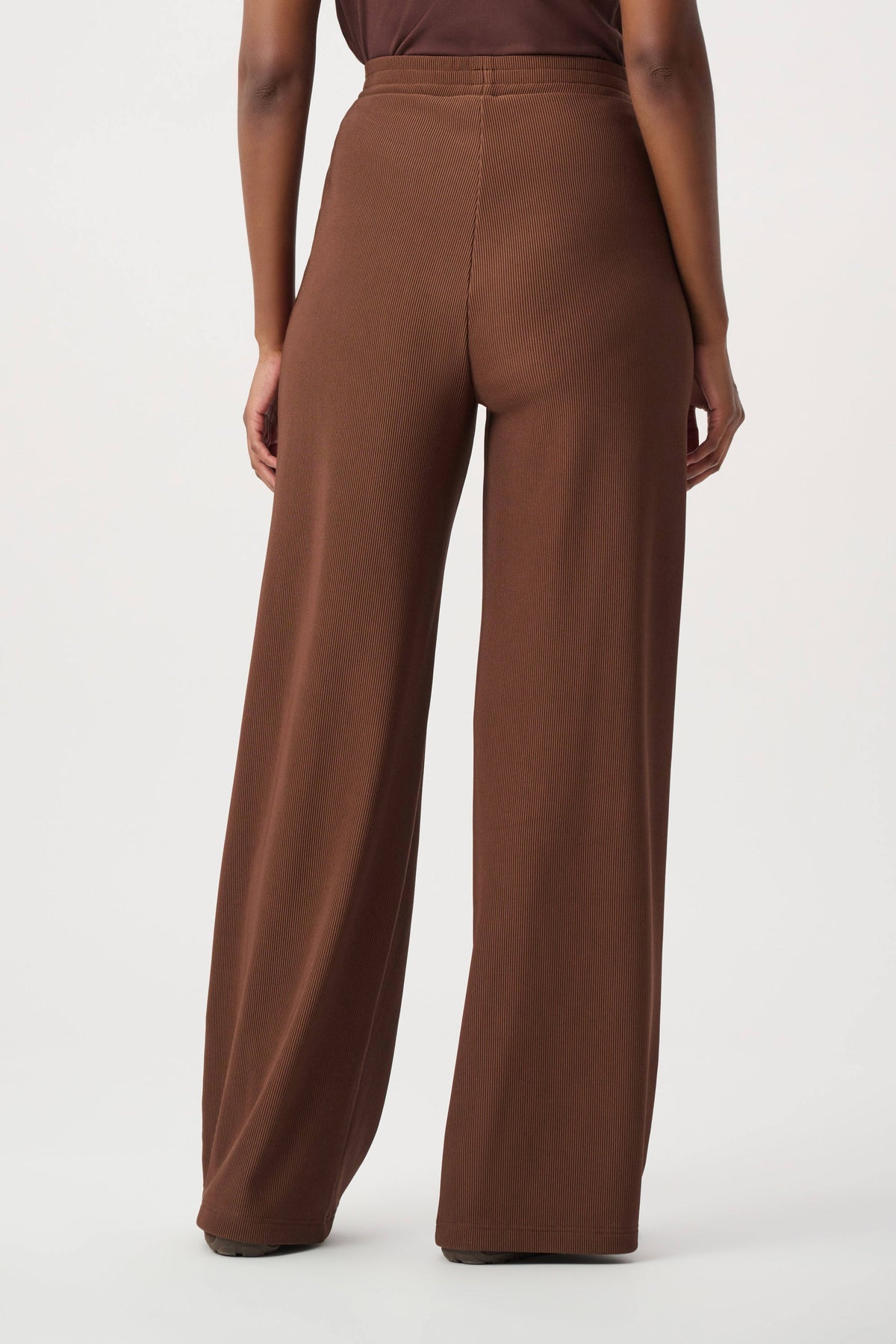 Rib Knit Wide-Leg Pull-On Pants- Mahogany