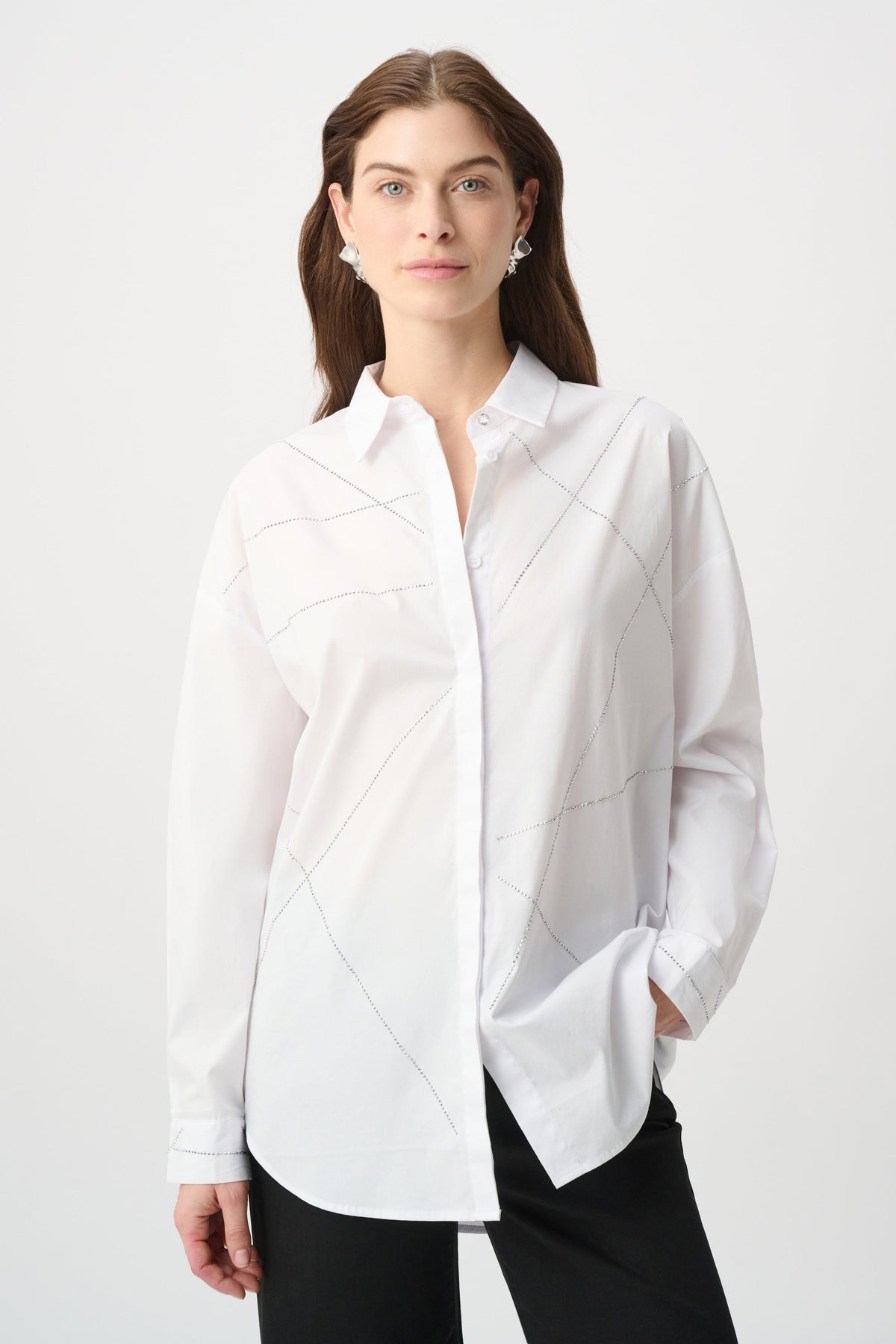 Rhinestone Button-Down Shirt- White