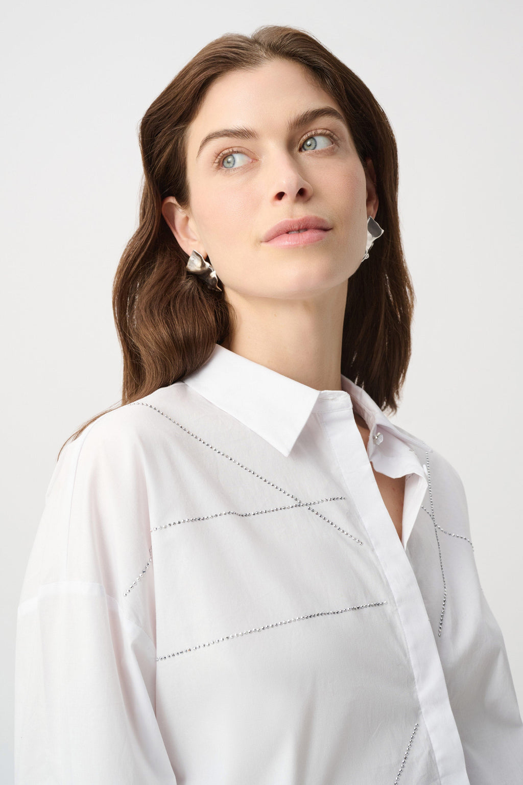 Rhinestone Button-Down Shirt- White