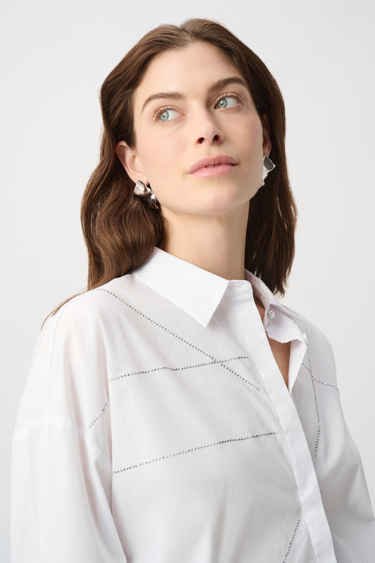 Rhinestone Button-Down Shirt- White