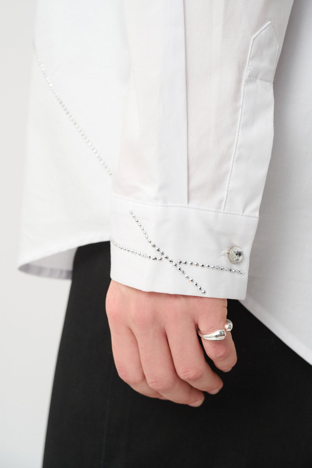 Rhinestone Button-Down Shirt- White