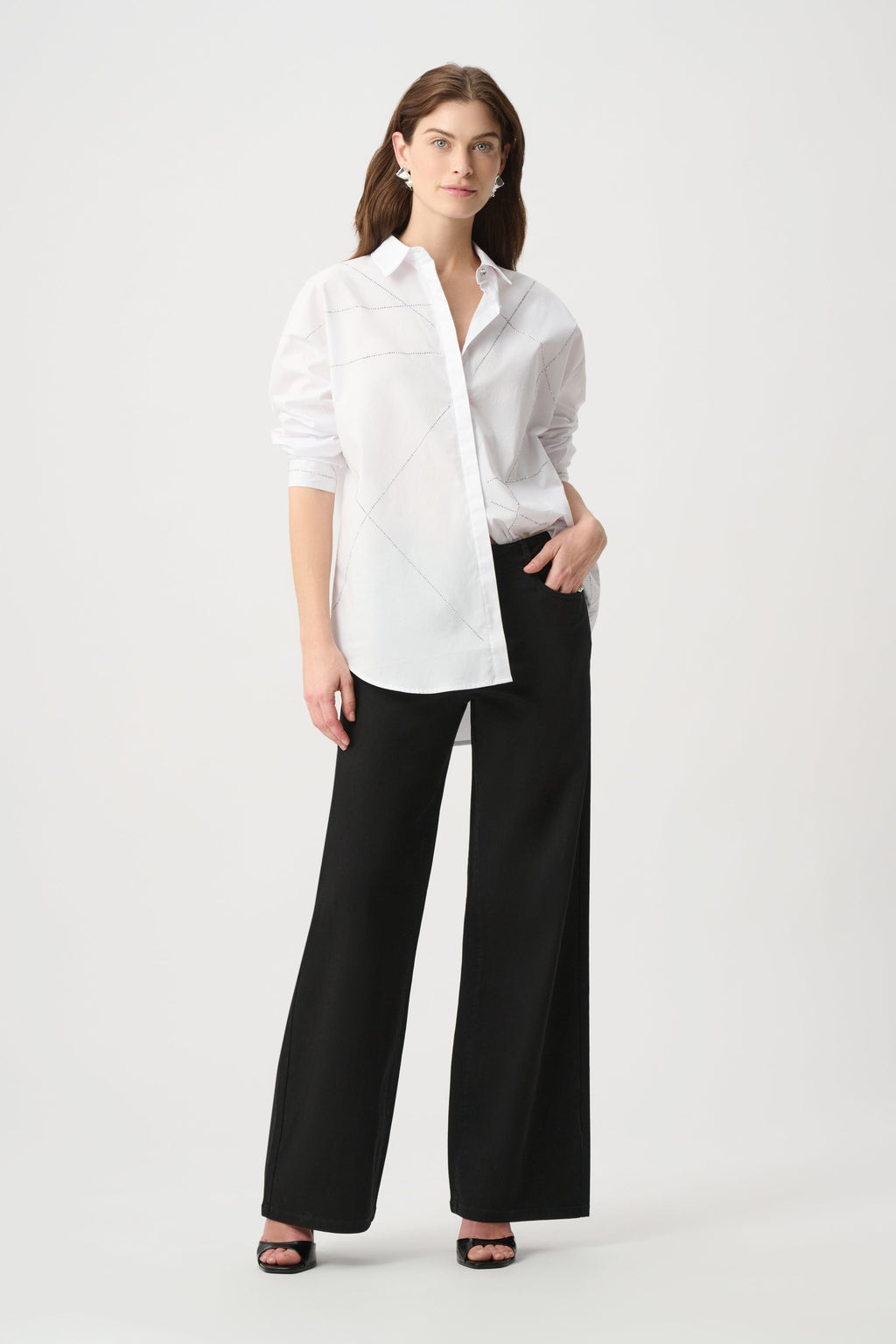 Rhinestone Button-Down Shirt- White