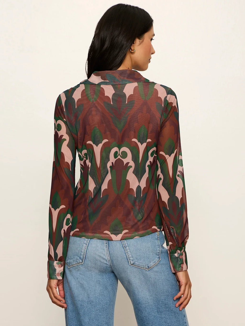 Fitted Mesh Button Down- Night Deco