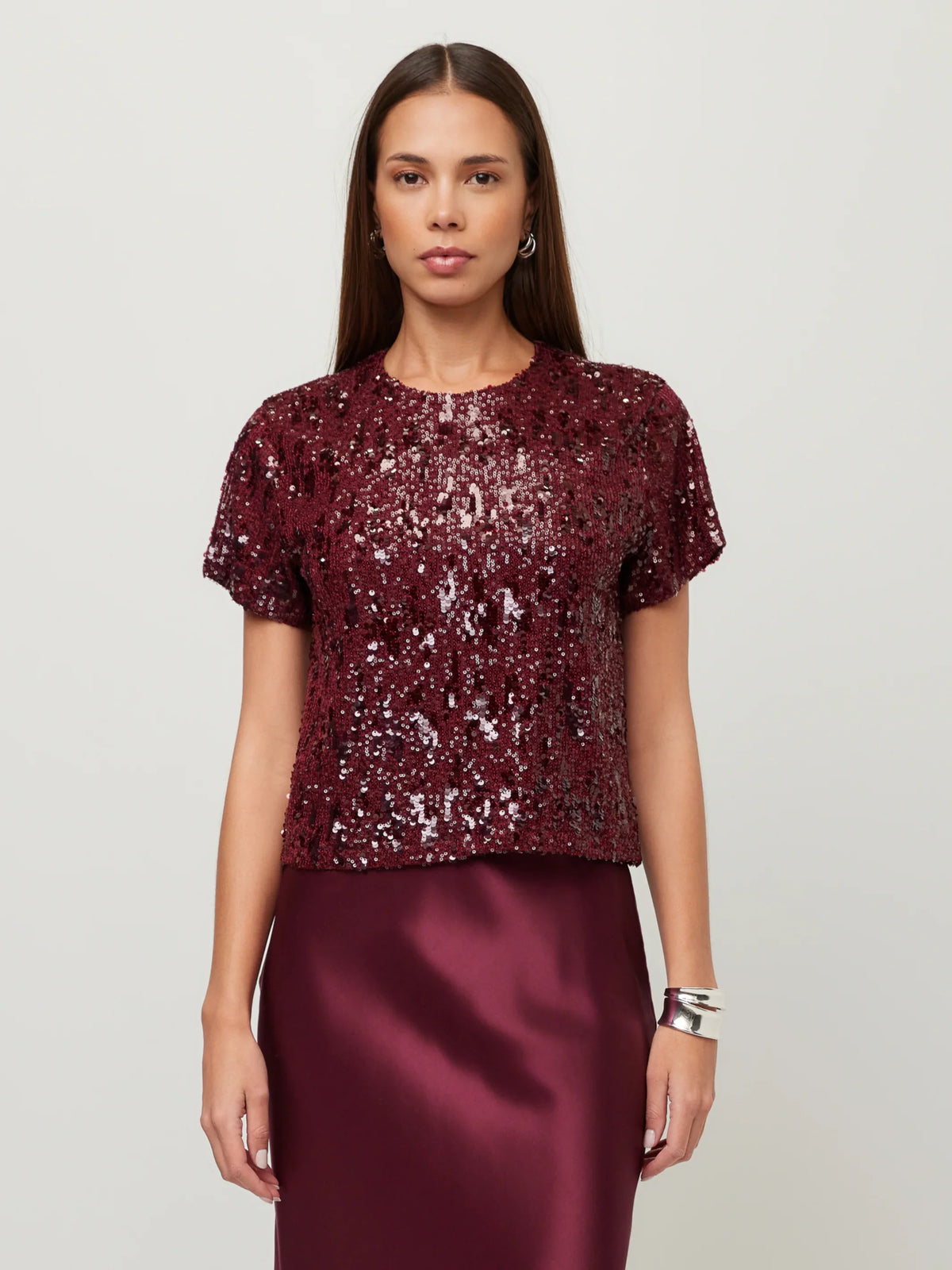 Stacey Sequin Top- Merlot