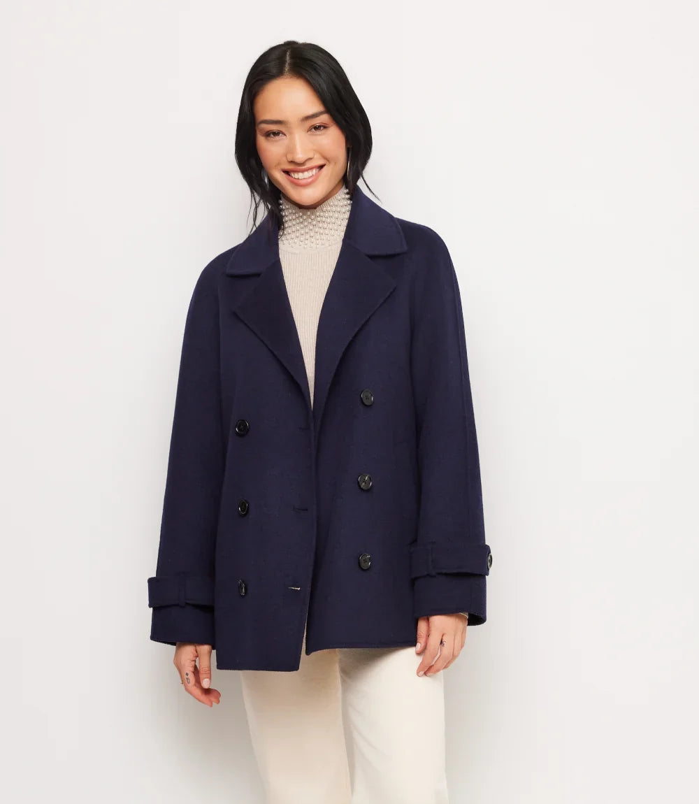 Brushed Double-Breasted Peacoat- Navy