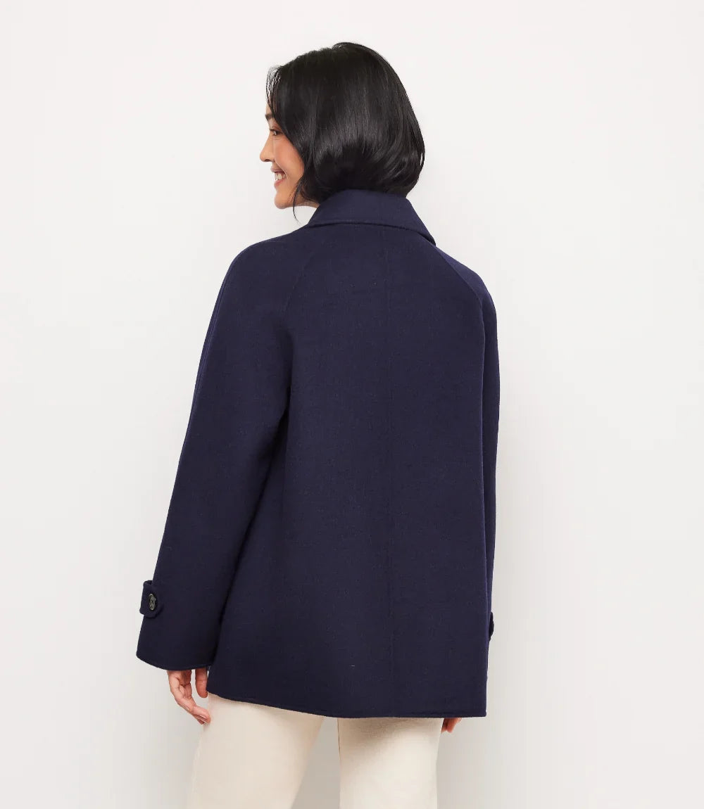 Brushed Double-Breasted Peacoat- Navy