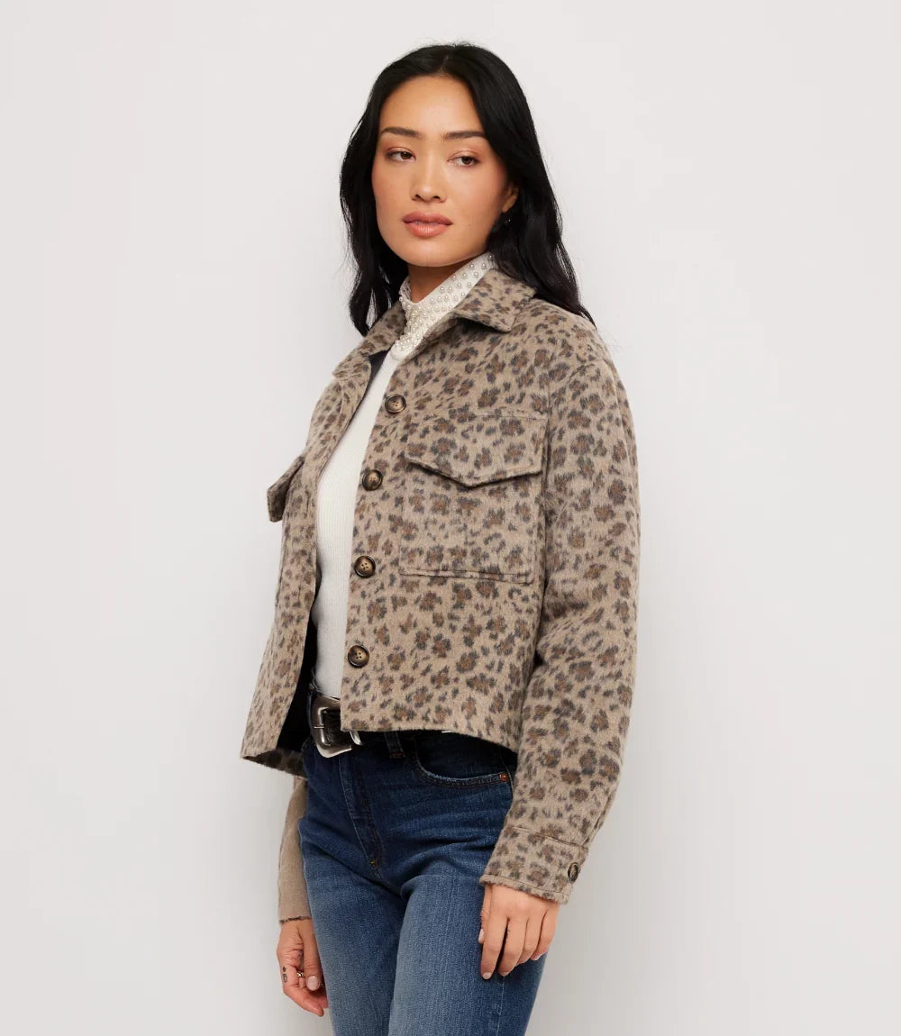 Brushed Faux Fur Shirt Jacket- Leopard
