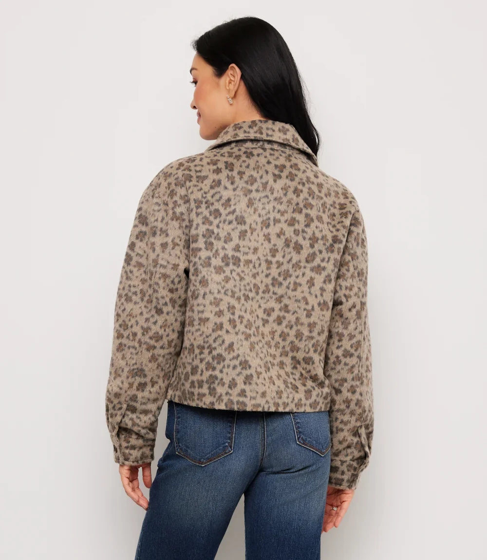 Brushed Faux Fur Shirt Jacket- Leopard