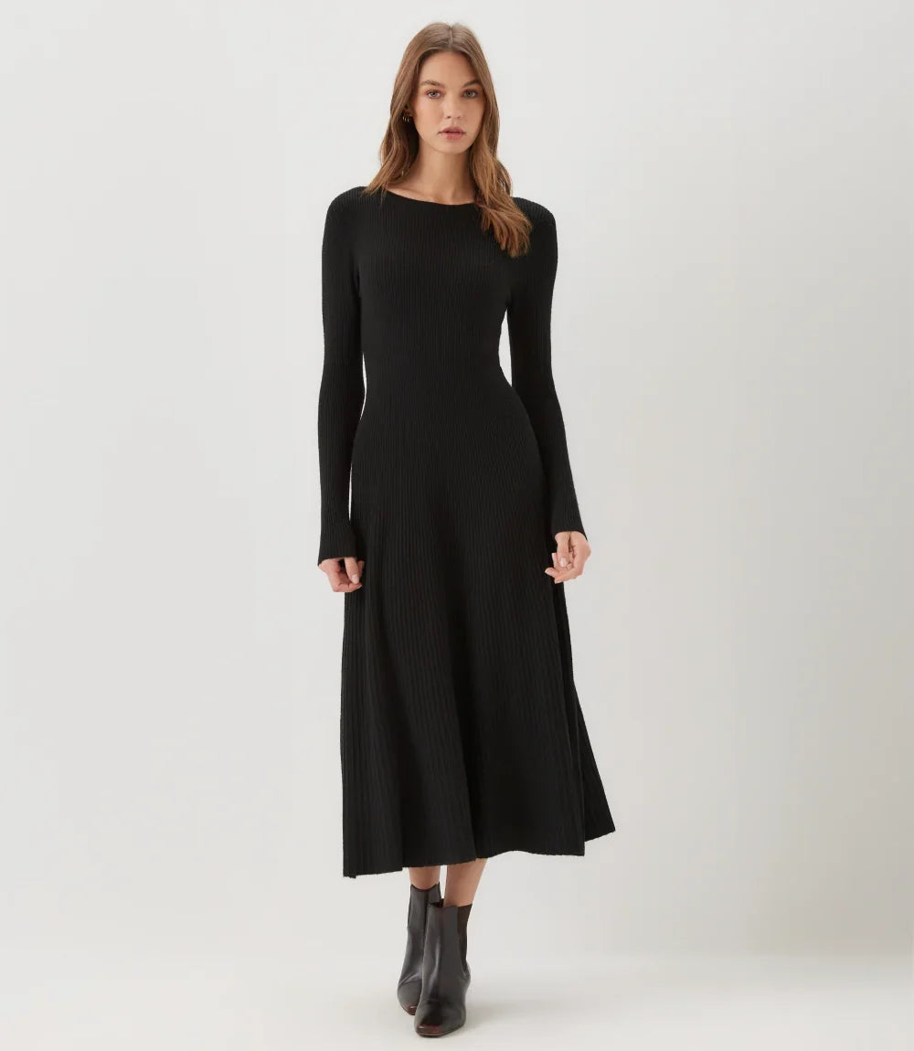 Seamless Sweater Midi Dress- Black