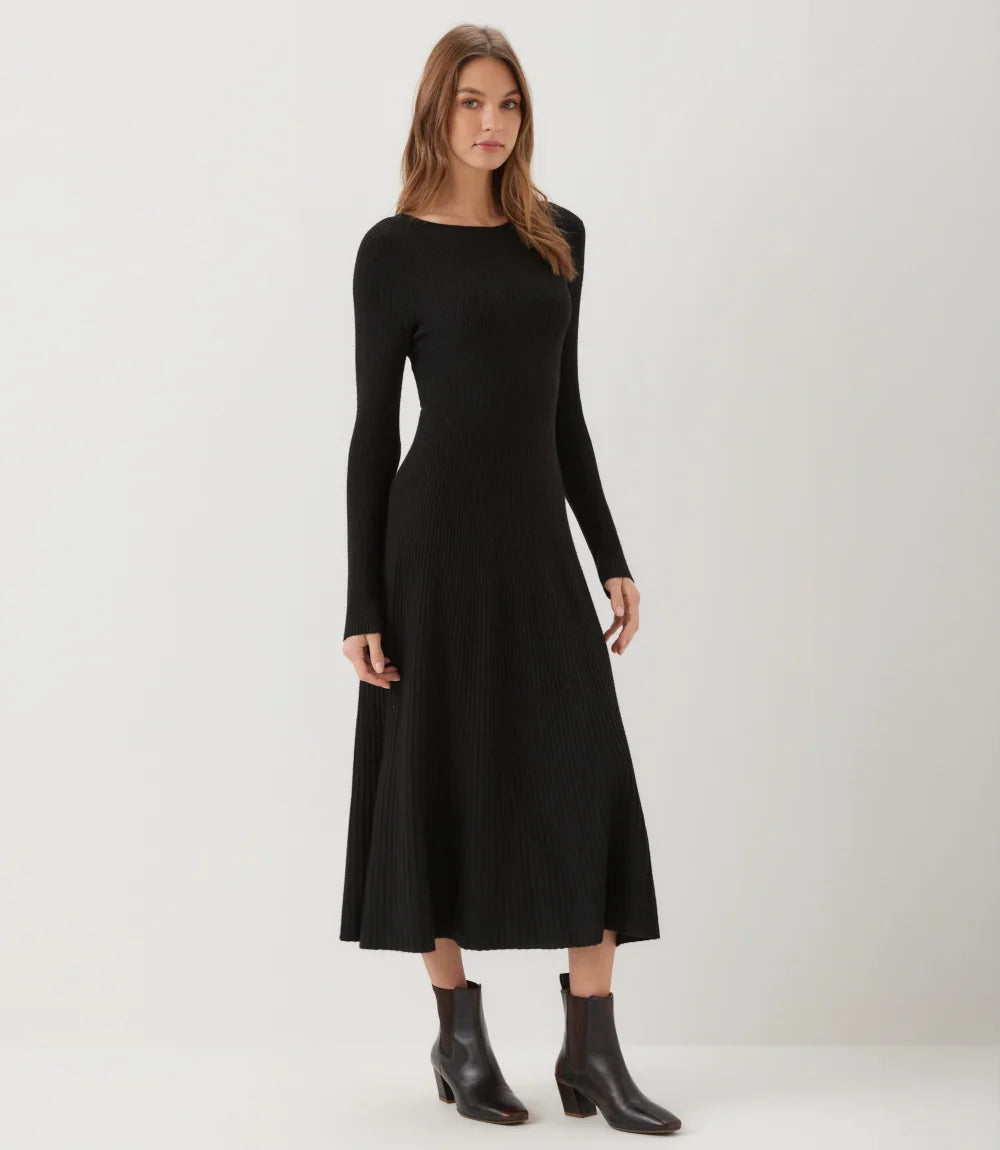 Seamless Sweater Midi Dress- Black