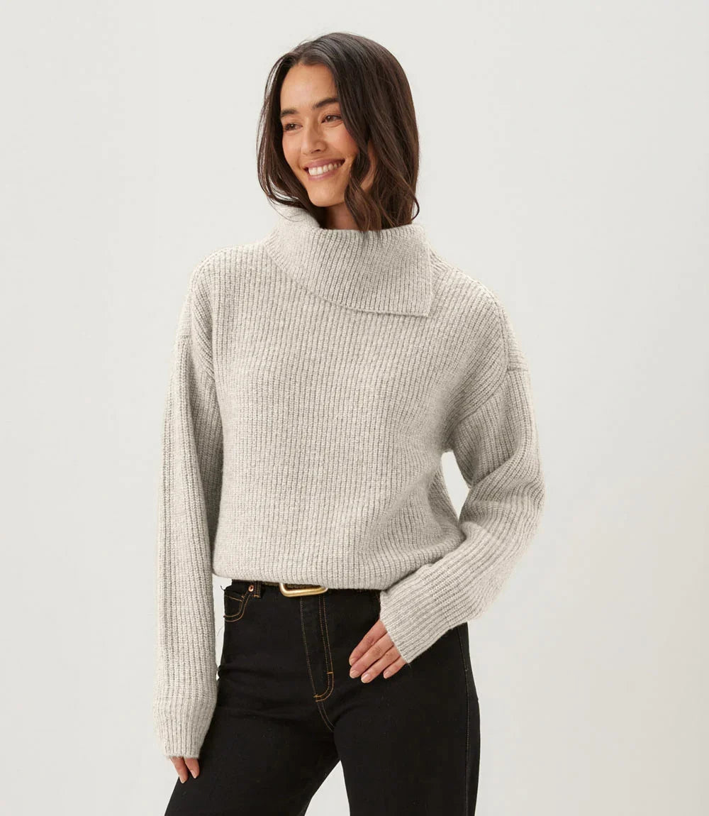 Split Neck Sweater- Ecru