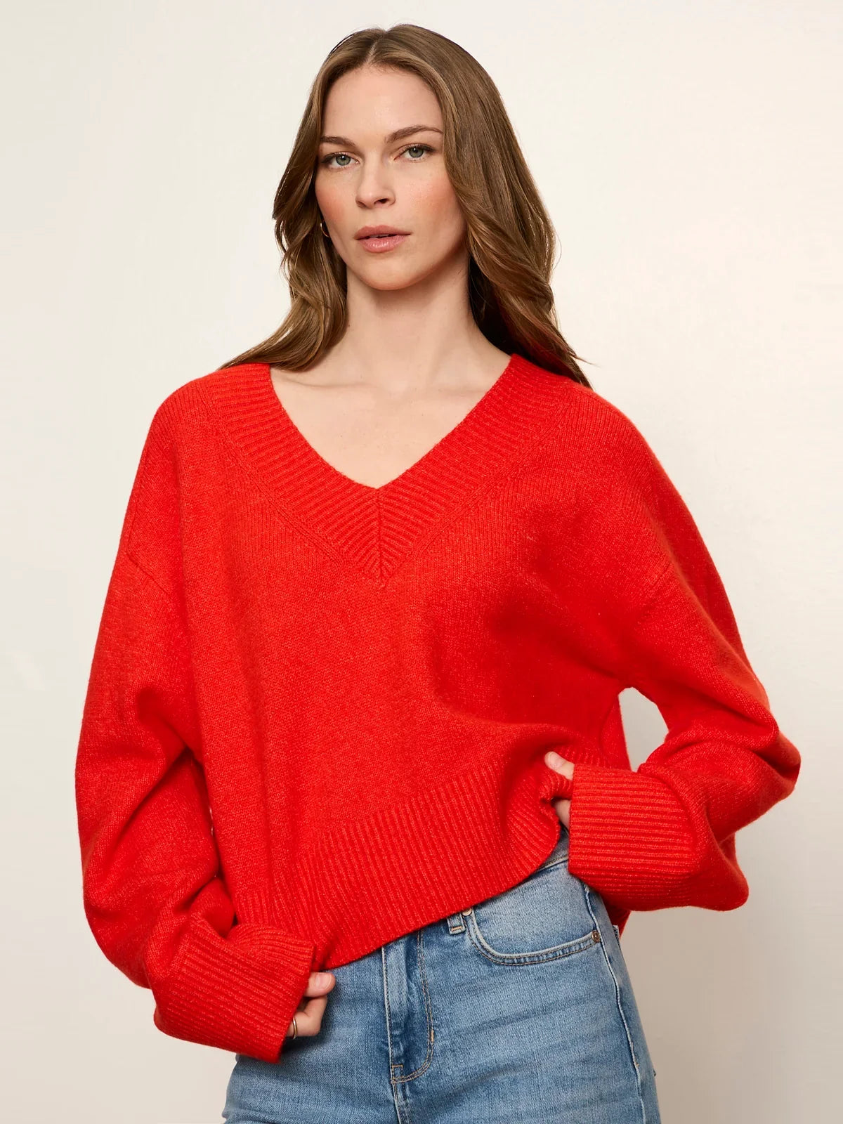 Vanna V-Neck Sweater- Red Hot
