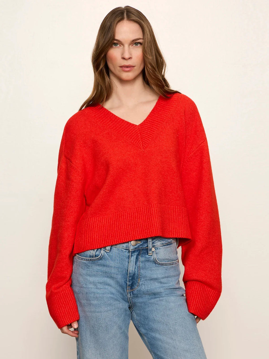Vanna V-Neck Sweater- Red Hot