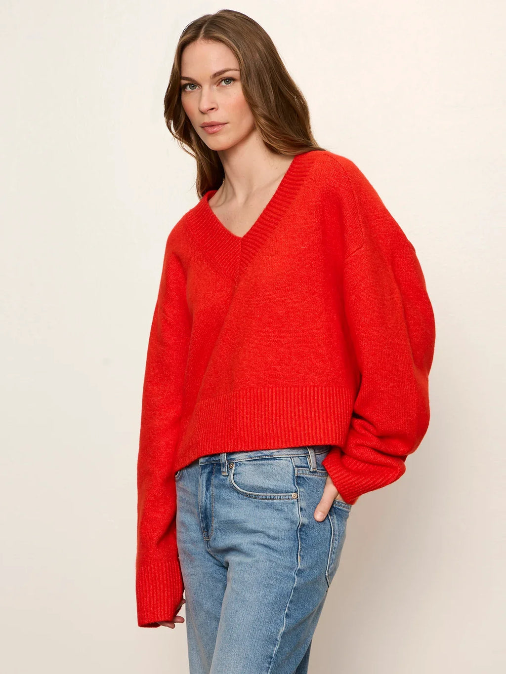 Vanna V-Neck Sweater- Red Hot