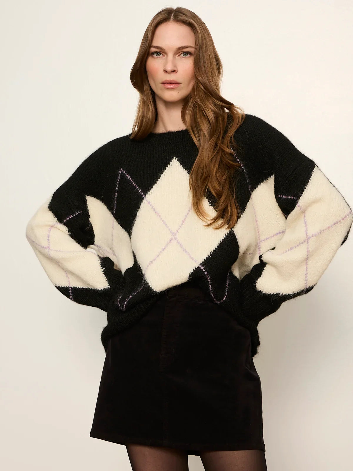Argyle Crew Sweater- Purple Smoke