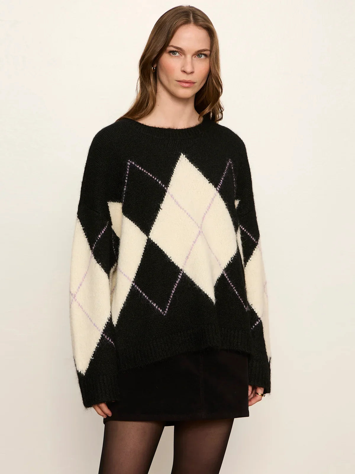 Argyle Crew Sweater- Purple Smoke