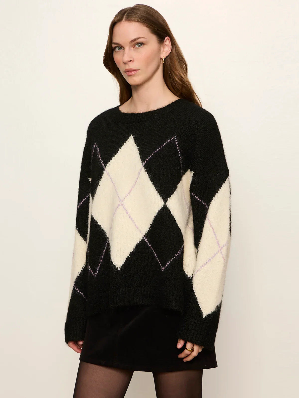 Argyle Crew Sweater- Purple Smoke