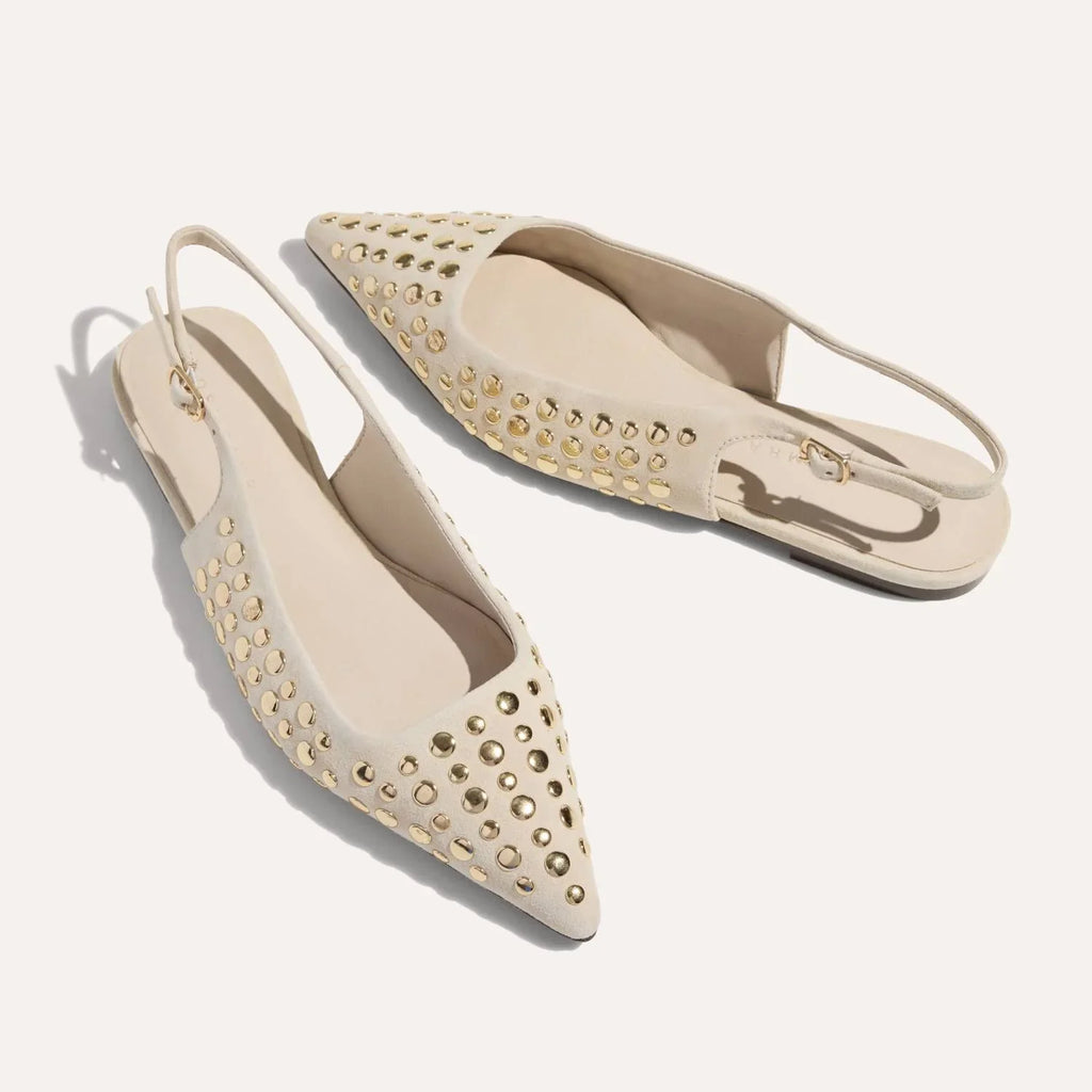 Bedford Flat- Bone Suede w/ Gold Studs