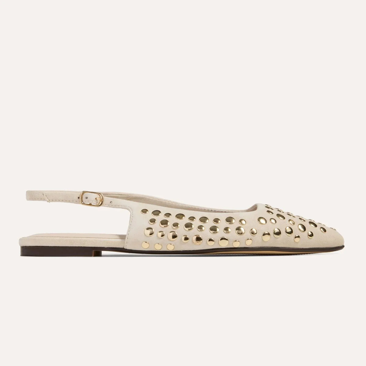 Bedford Flat- Bone Suede w/ Gold Studs