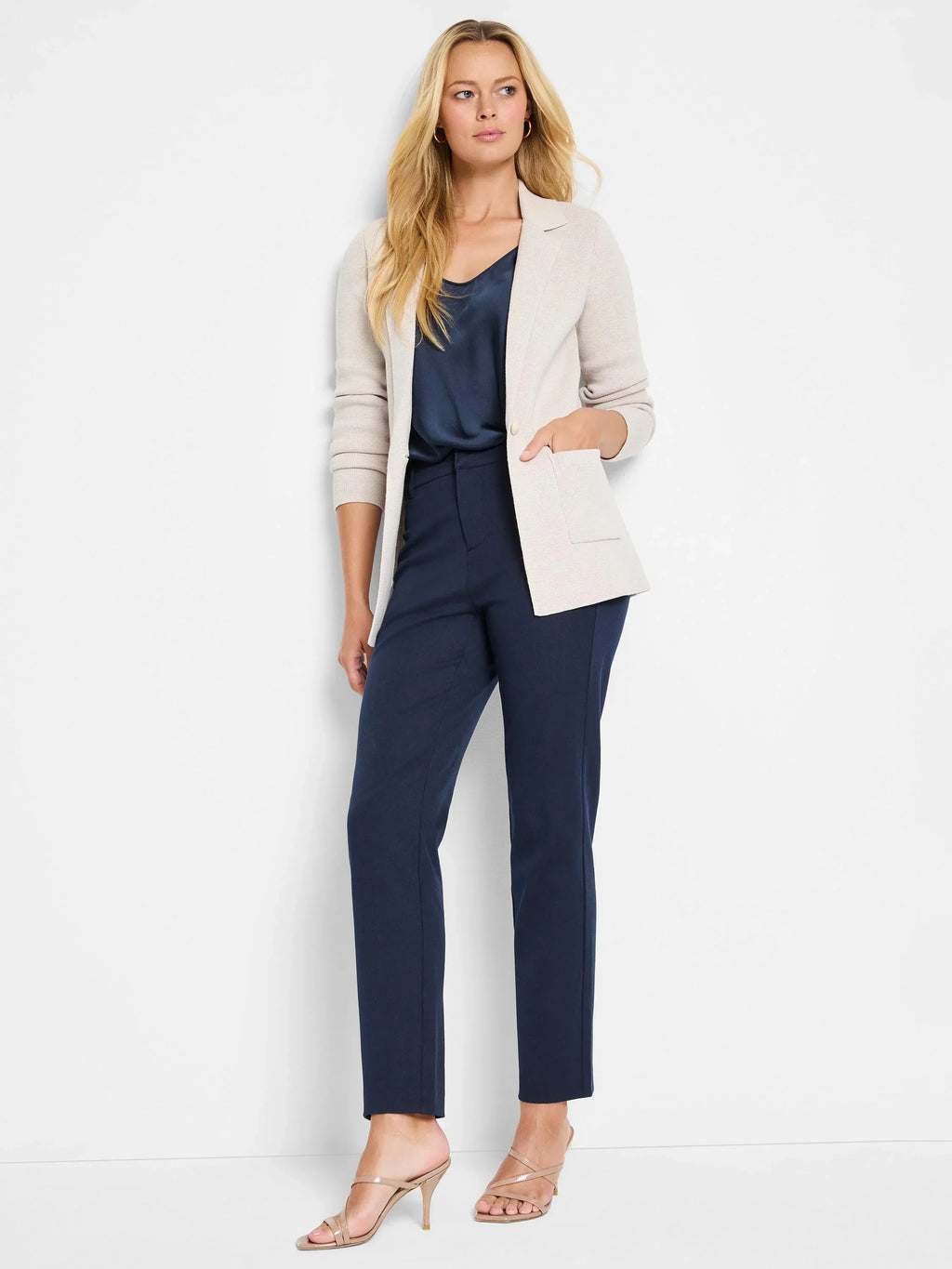 Elegant Knit Blazer- Sugar Cookie