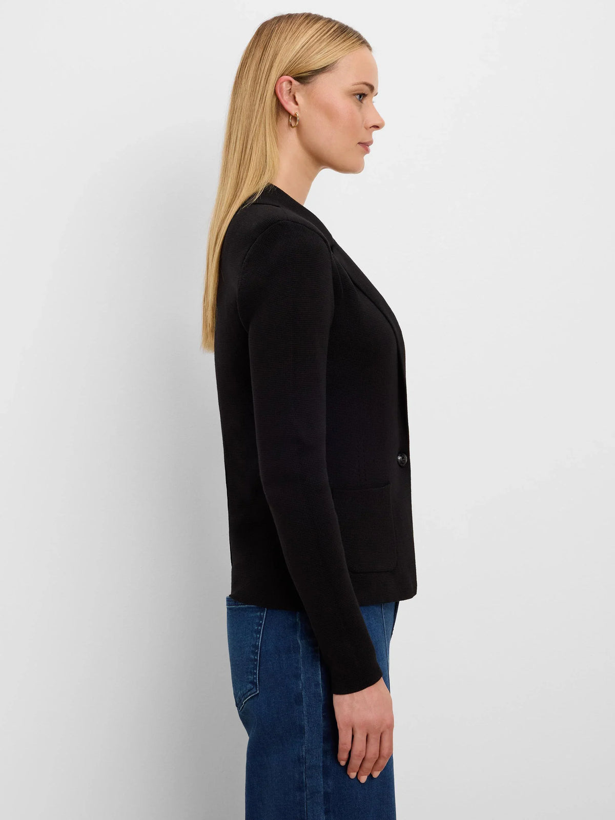 Elegant Knit Tailored Blazer- Black Onyx