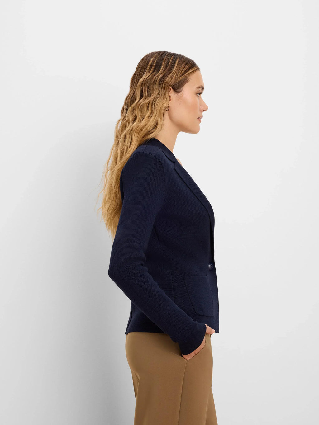 Elegant Knit Tailored Blazer- Dark Indigo