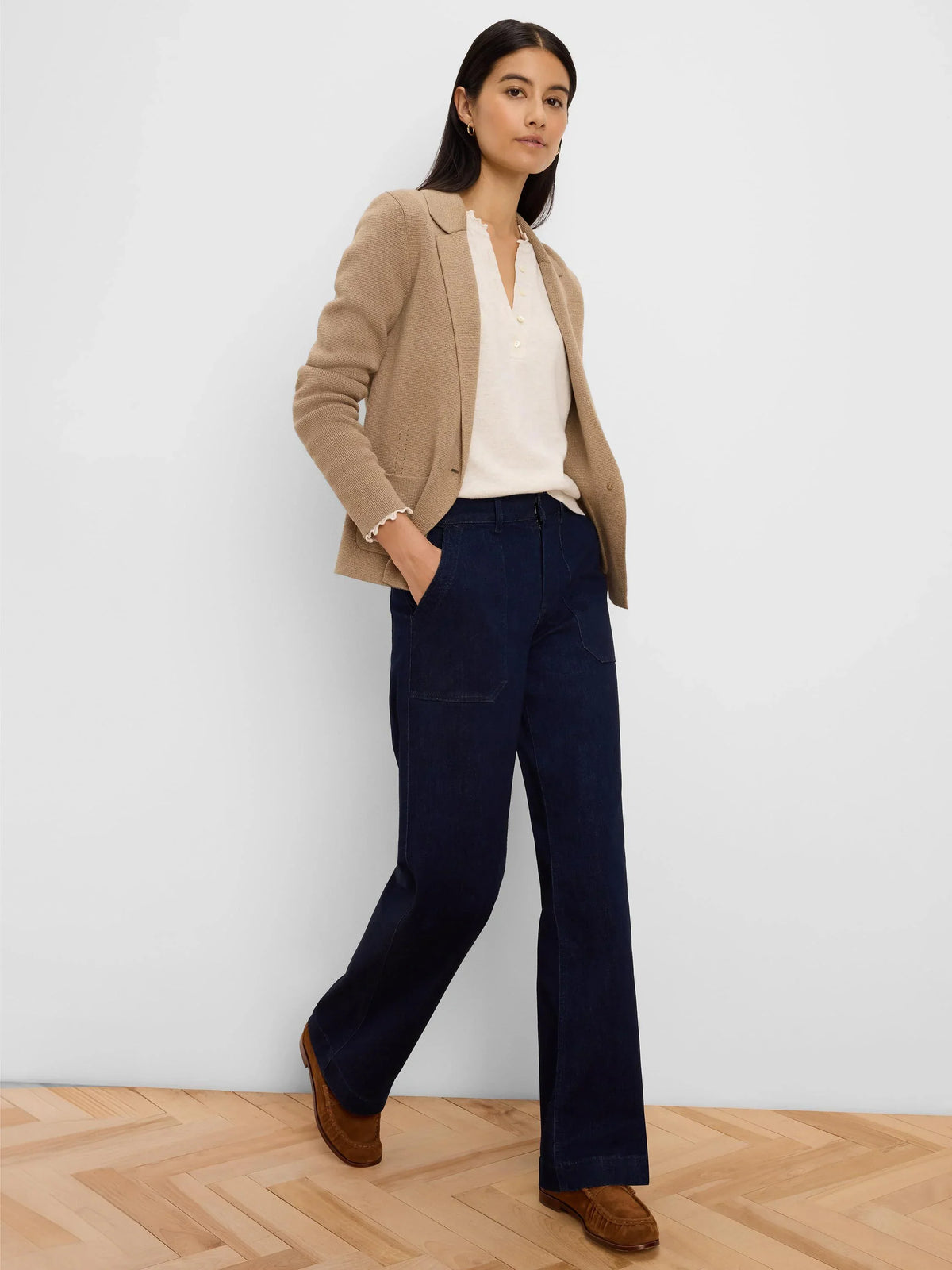Elegant Knit Tailored Blazer-Oak