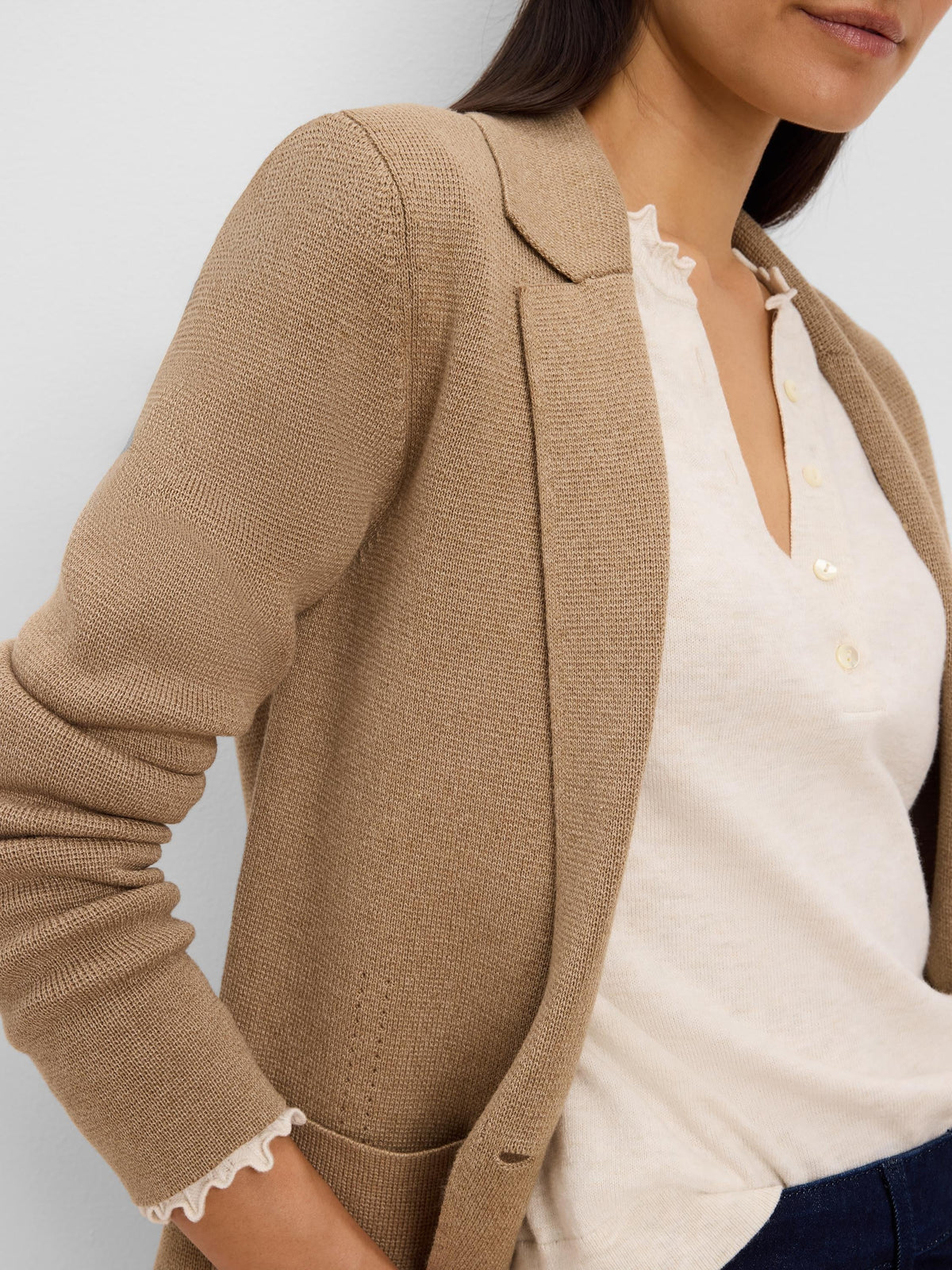 Elegant Knit Tailored Blazer-Oak