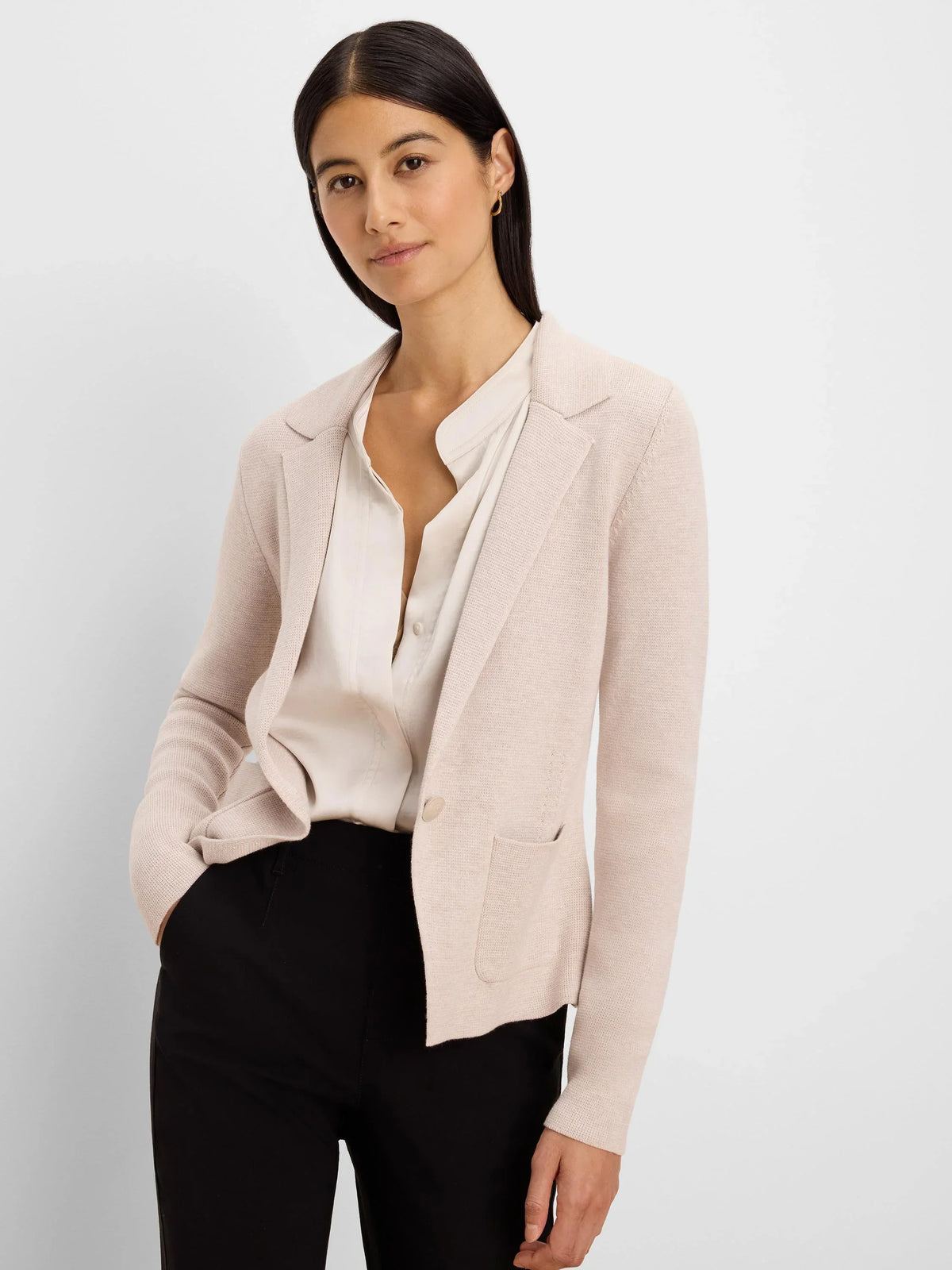 Elegant Knit Tailored Blazer- Sugar Cookie