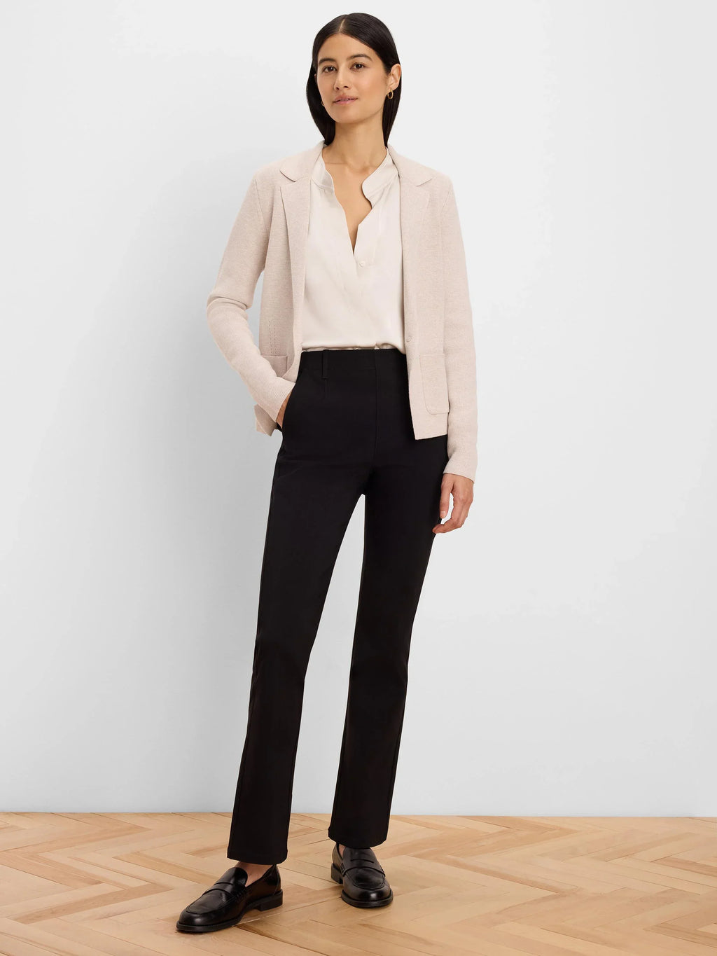Elegant Knit Tailored Blazer- Sugar Cookie