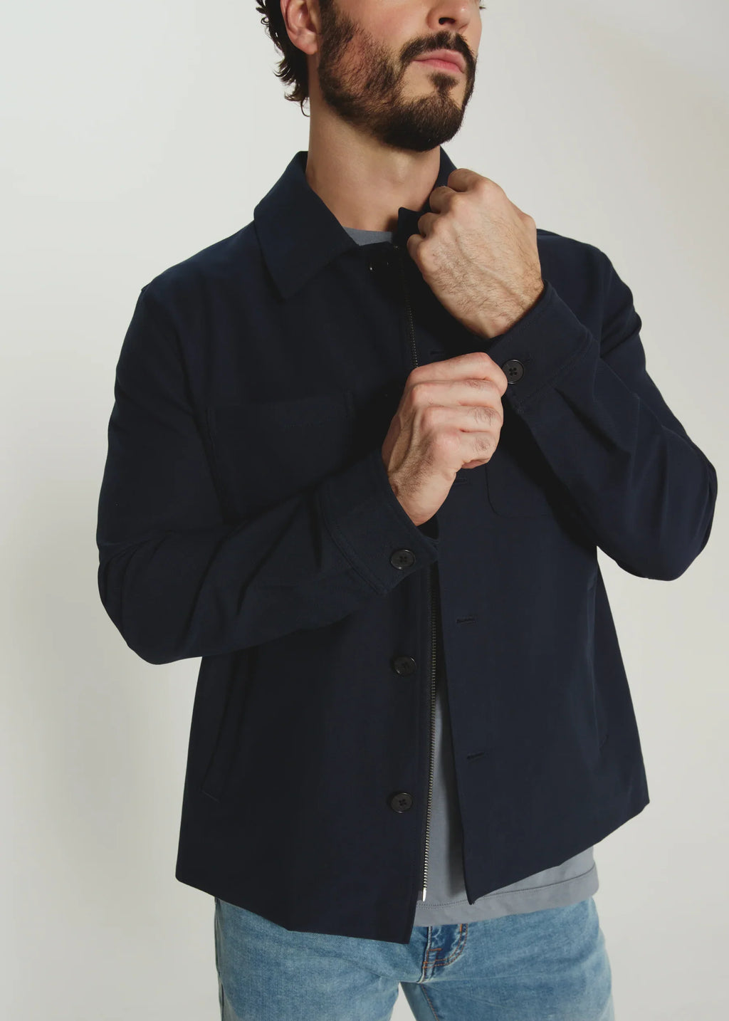 Baron Button Front Jacket- Navy