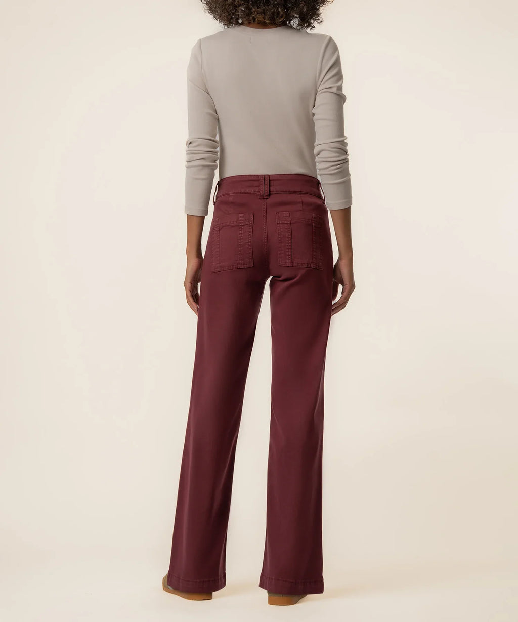 Jodi Twill High Rise Wide Straight Leg- Claret