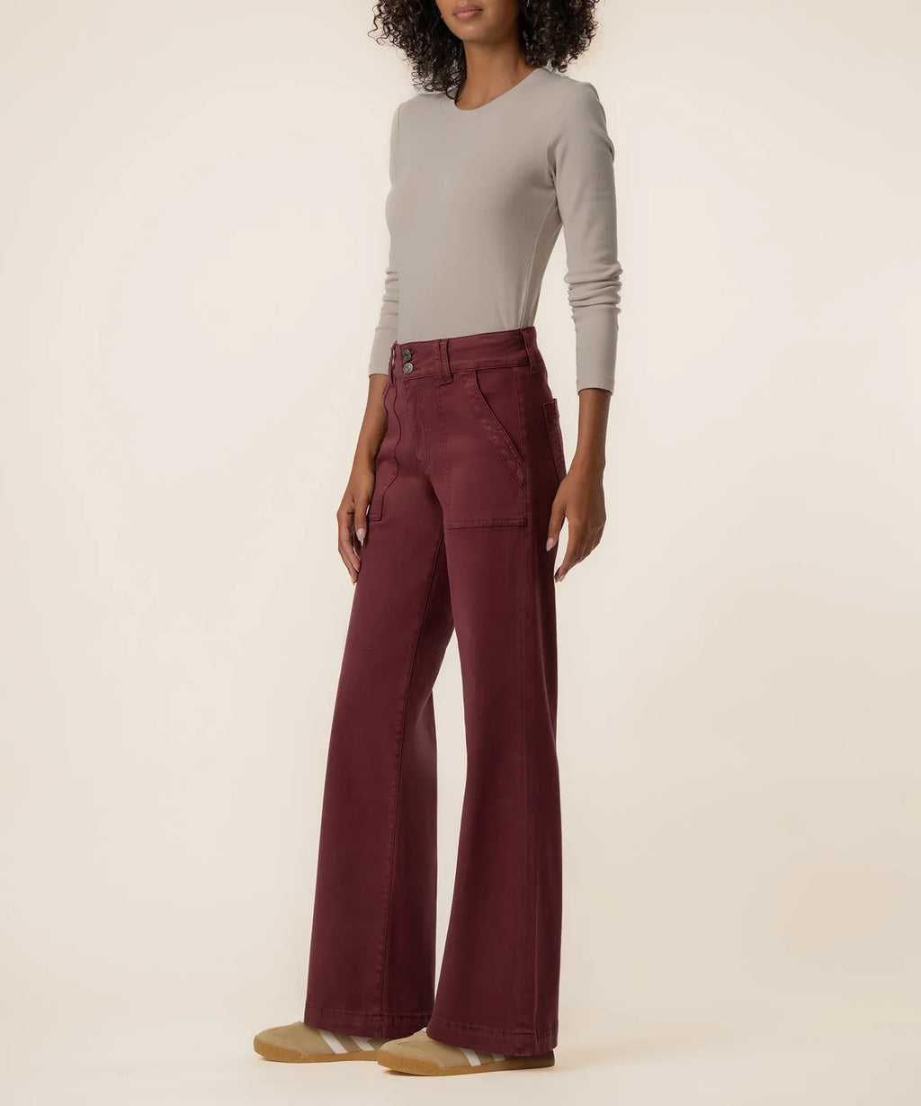Jodi Twill High Rise Wide Straight Leg- Claret